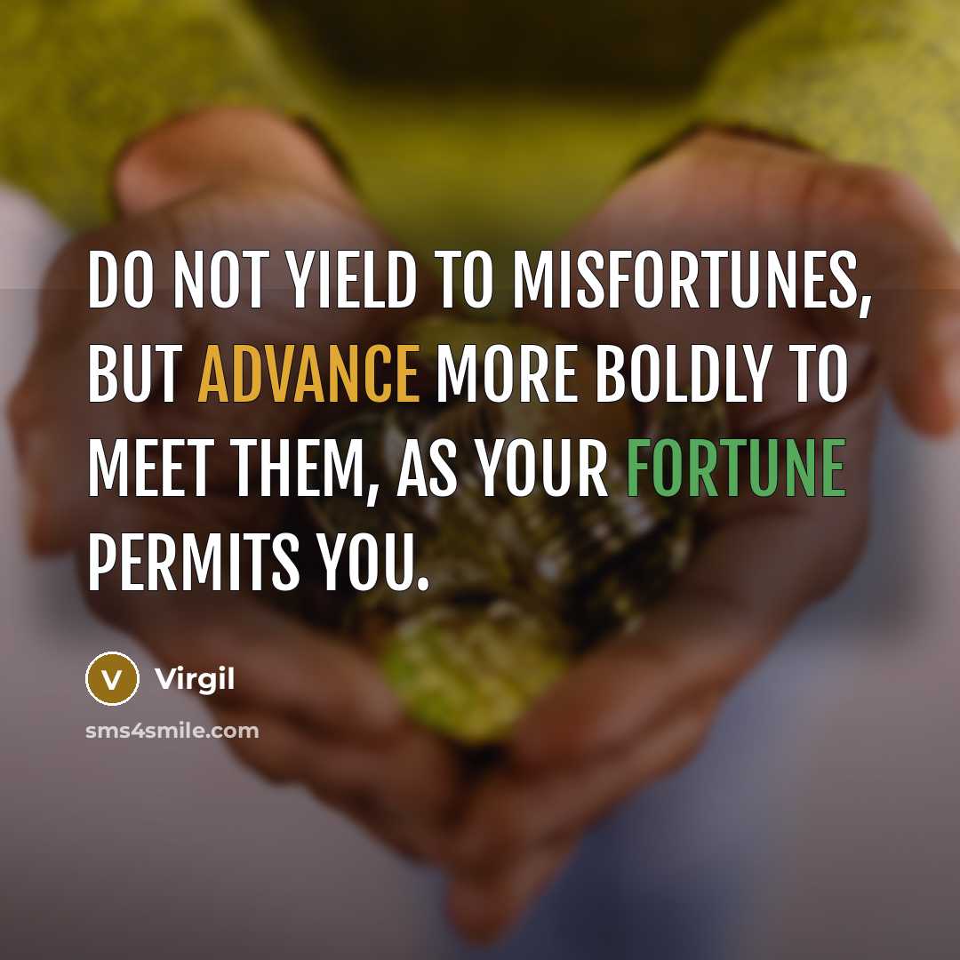 “Do not yield to misfortunes, but advance more boldly to meet them, as your fortune permits you.” quote by Virgil