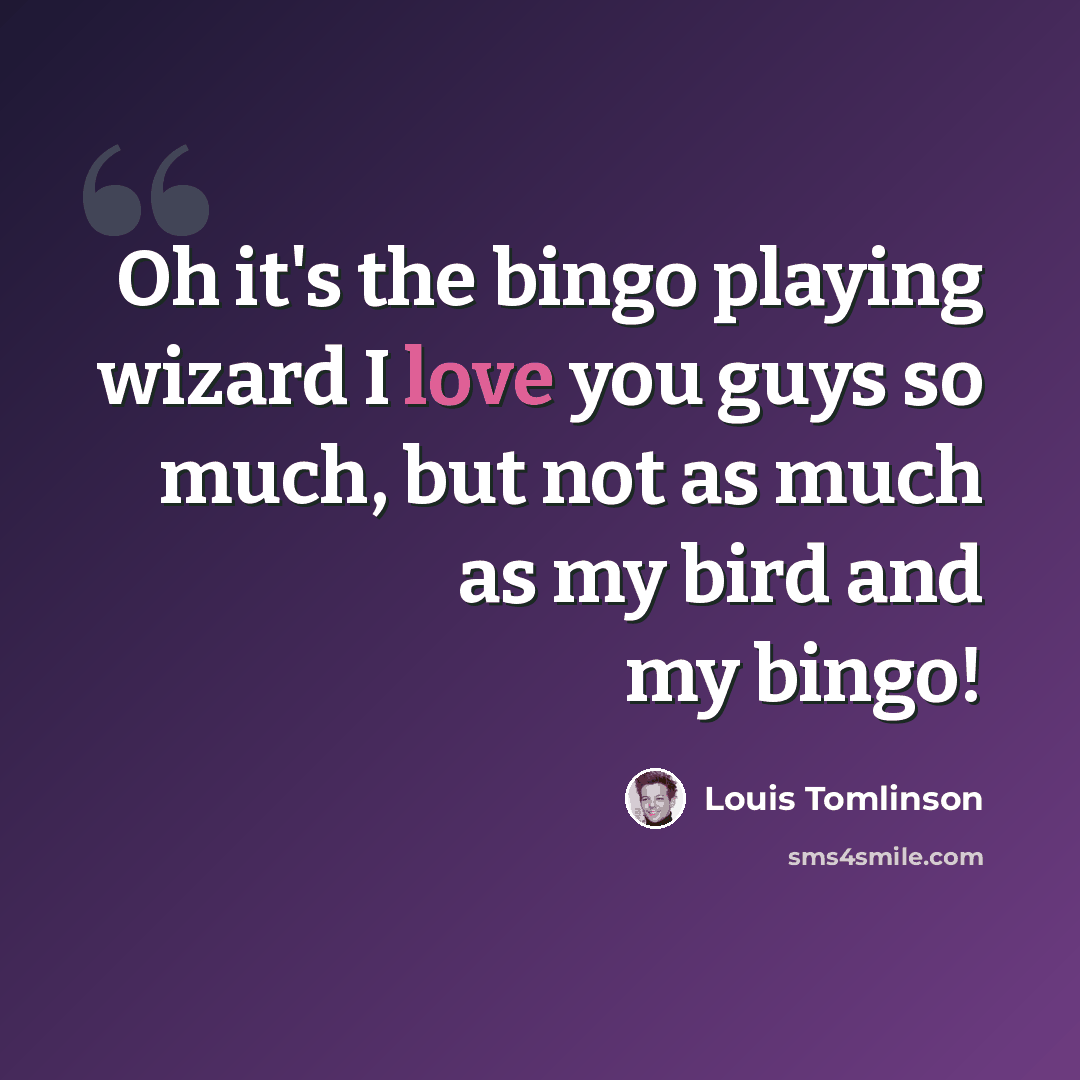 “Oh it's the bingo playing wizard I love you guys so much, but not as much as my bird and my bingo!” quote by Louis Tomlinson