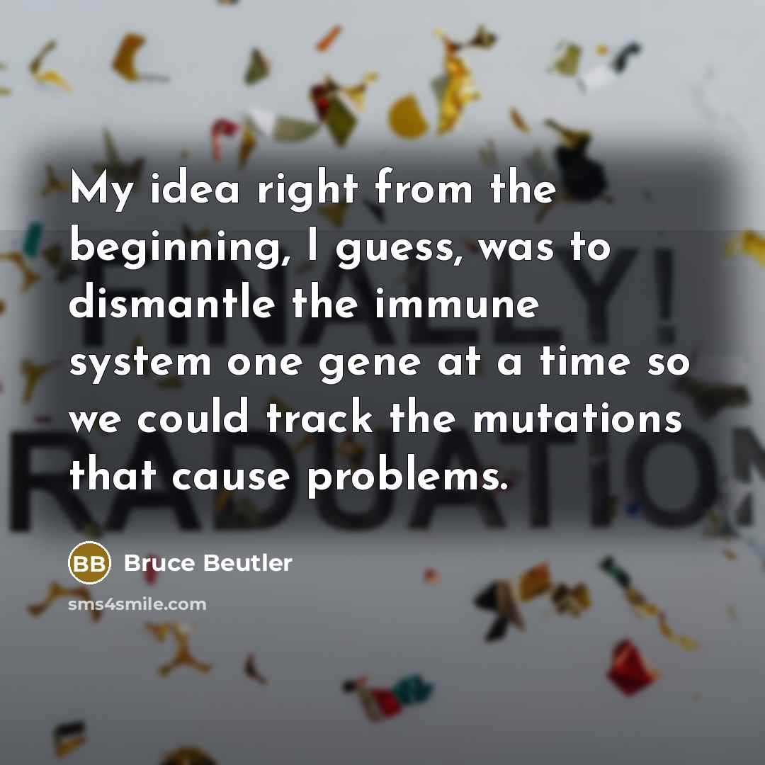 “My idea right from the beginning, I guess, was to dismantle the immune system one gene at a time so we could track the mutations that cause problems.” quote by Bruce Beutler