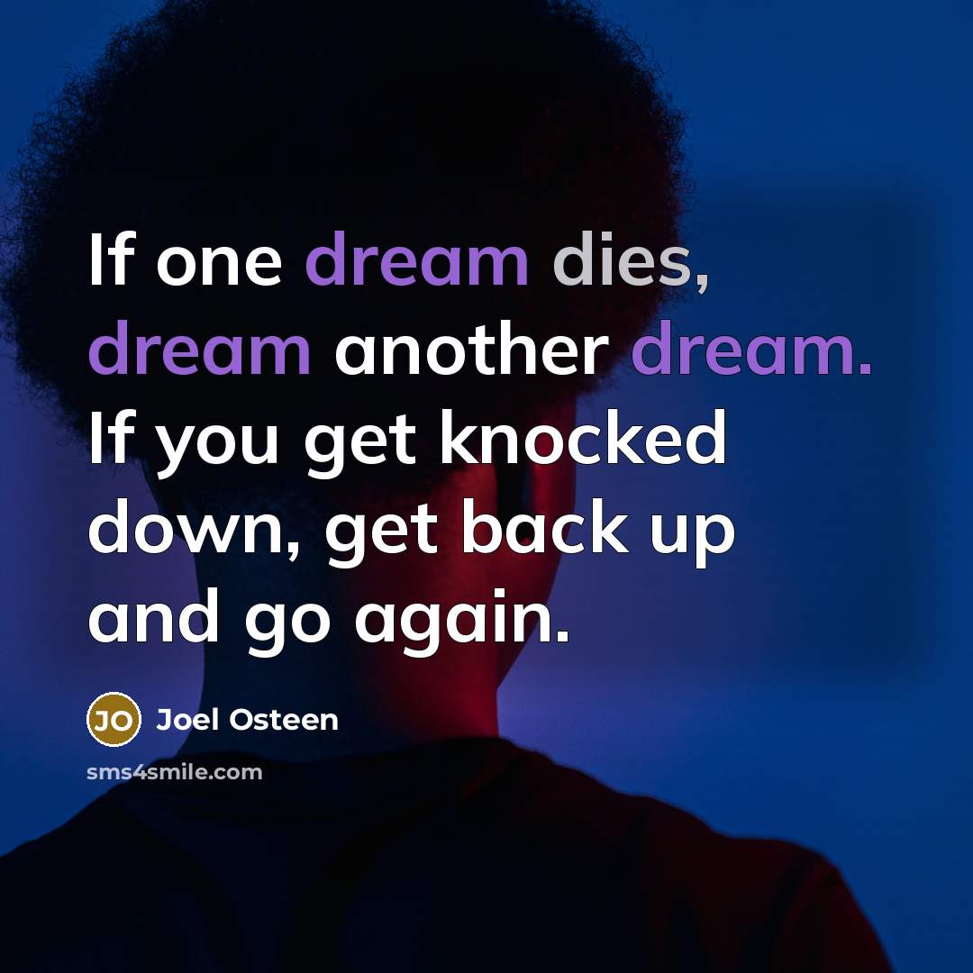 “If one dream dies, dream another dream. If you get knocked down, get back up and go again.” quote by Joel Osteen