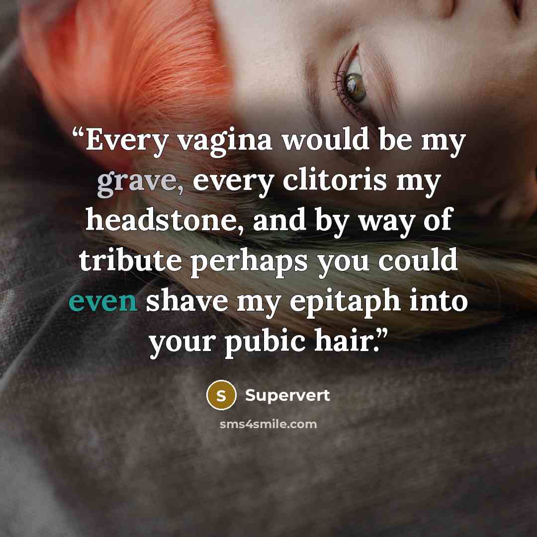 “Every vagina would be my grave, every clitoris my headstone, and by way of tribute perhaps you could even shave my epitaph into your pubic hair.” quote by Supervert