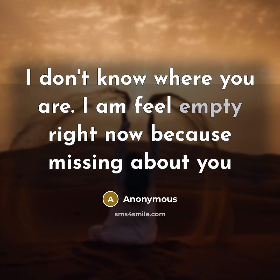 “I don't know where you are. I am feel empty right now because missing about you” quote by Anonymous