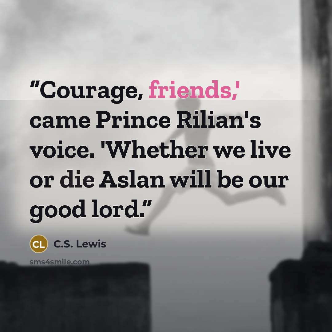 “Courage, friends,' came Prince Rilian's voice. 'Whether we live or die Aslan will be our good lord.” quote by C.S. Lewis