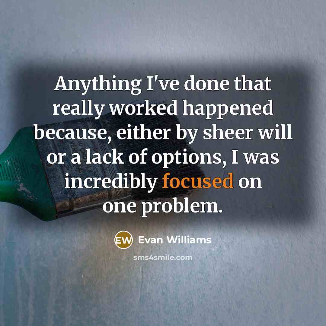 “Anything I've done that really worked happened because, either by sheer will or a lack of options, I was incredibly focused on one problem.” quote by Evan Williams