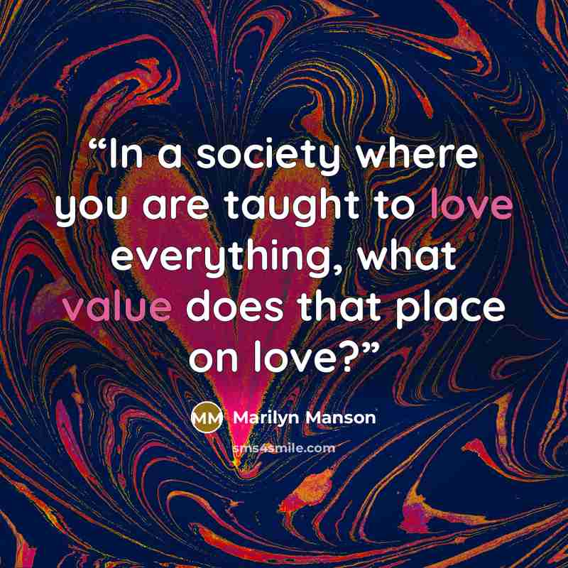 “In a society where you are taught to love everything, what value does that place on love?” quote by Marilyn Manson