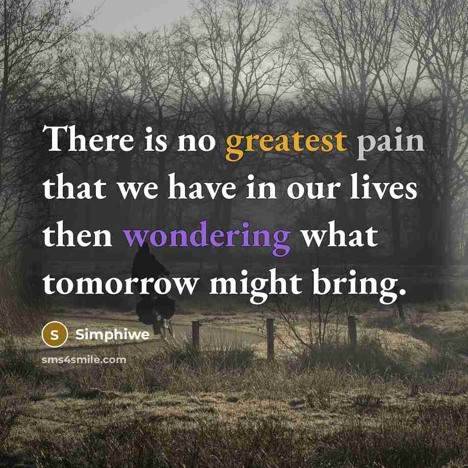 “There is no greatest pain that we have in our lives then wondering what tomorrow might bring.” quote by Simphiwe
