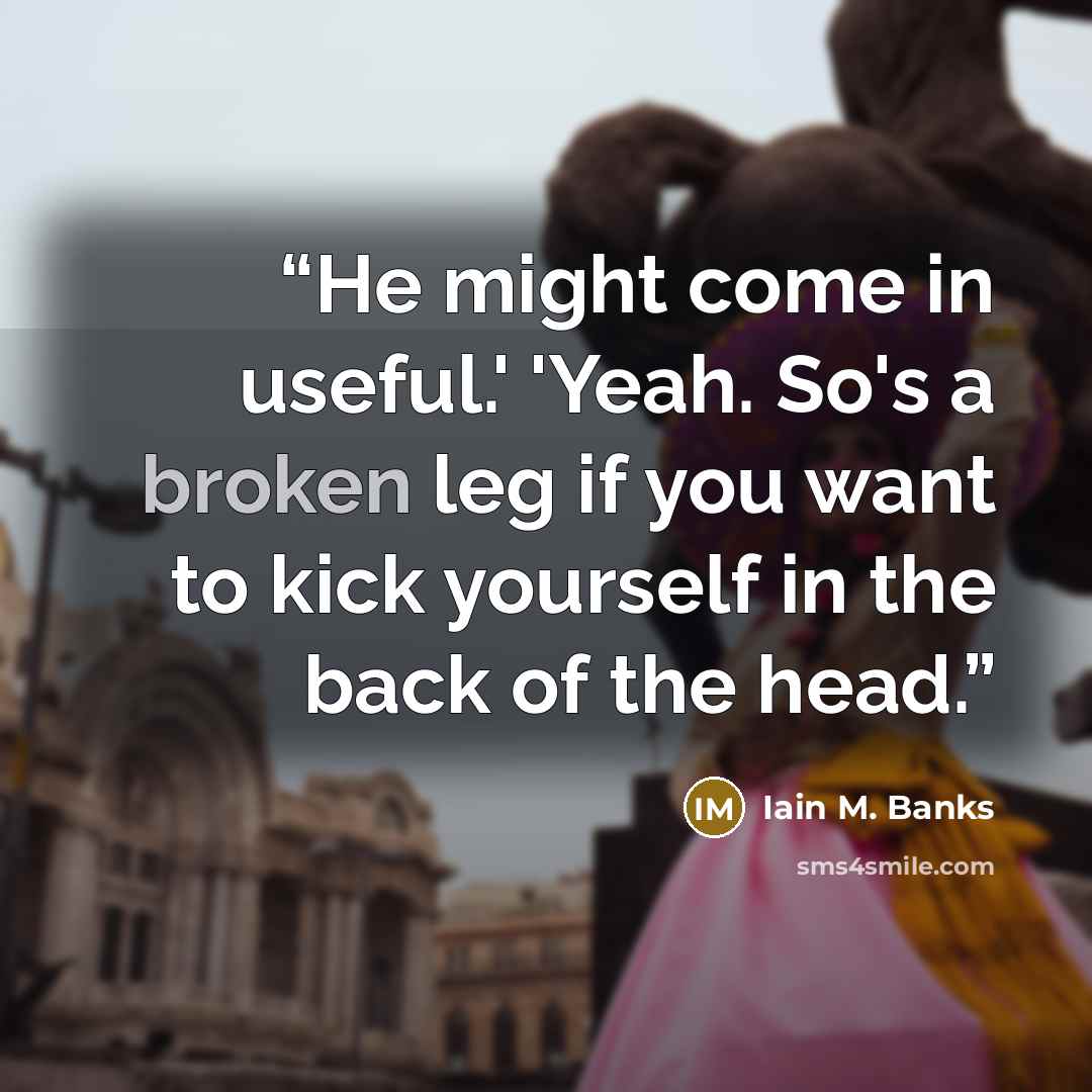 “He might come in useful.' 'Yeah. So's a broken leg if you want to kick yourself in the back of the head.” quote by Iain M. Banks
