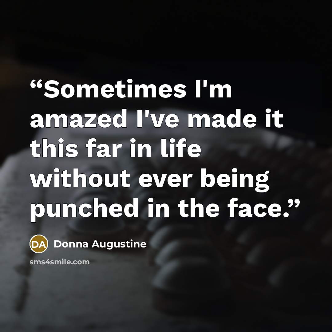“Sometimes I'm amazed I've made it this far in life without ever being punched in the face.” quote by Donna Augustine