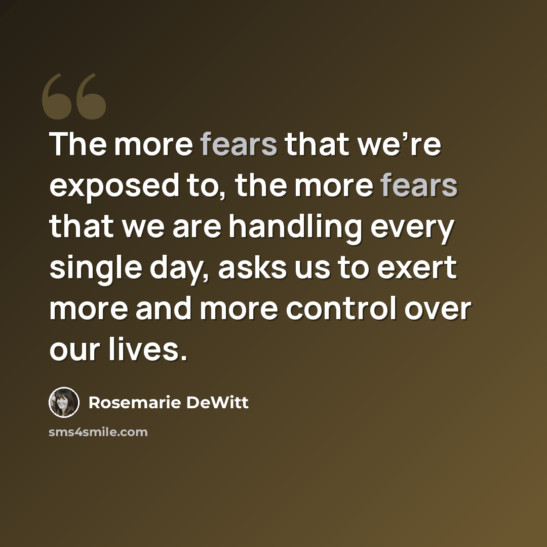 “The more fears that we're exposed to, the more fears that we are handling every single day, asks us to exert more and more control over our lives.” quote by Rosemarie DeWitt