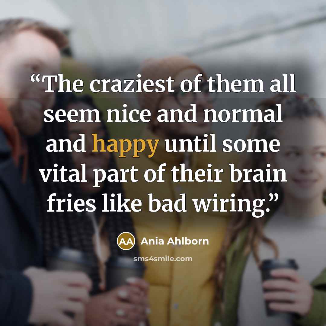 “The craziest of them all seem nice and normal and happy until some vital part of their brain fries like bad wiring.” quote by Ania Ahlborn