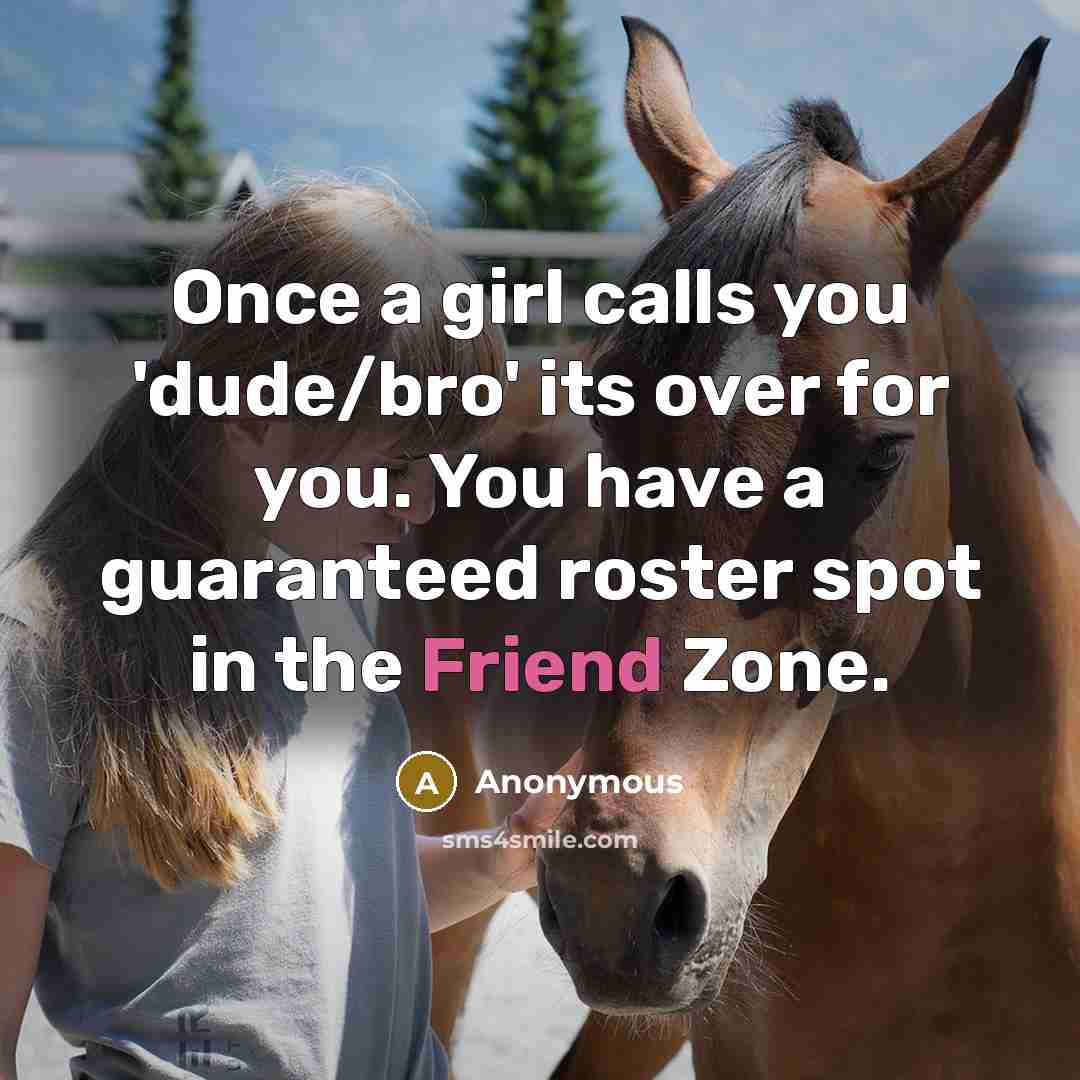 “Once a girl calls you 'dude/bro' its over for you. You have a guaranteed roster spot in the Friend Zone.” quote by Anonymous