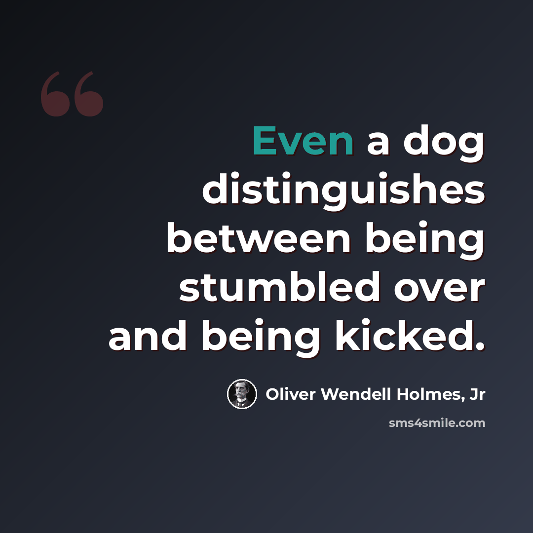 “Even a dog distinguishes between being stumbled over and being kicked.” quote by Oliver Wendell Holmes, Jr