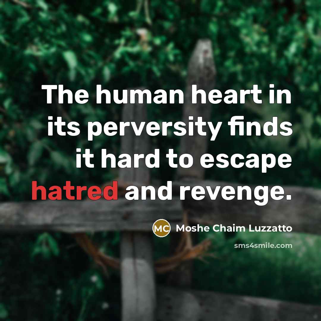 “The human heart in its perversity finds it hard to escape hatred and revenge.” quote by Moshe Chaim Luzzatto