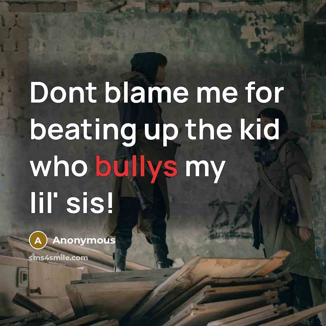 “Dont blame me for beating up the kid who bullys my lil' sis!” quote by Anonymous