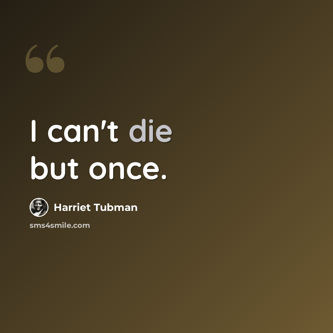 “I can't die but once.” quote by Harriet Tubman