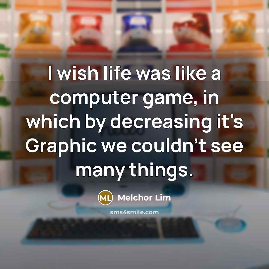 “I wish life was like a computer game, in which by decreasing it's Graphic we couldn't see many things.” quote by Melchor Lim