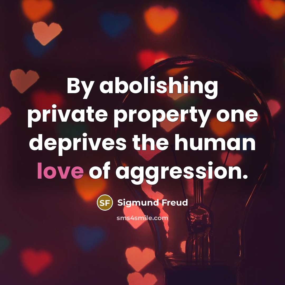 “By abolishing private property one deprives the human love of aggression.” quote by Sigmund Freud