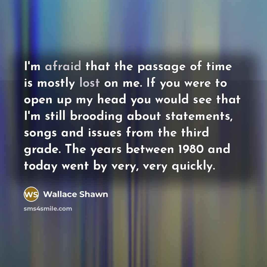 “I'm afraid that the passage of time is mostly lost on me. If you were to open up my head you would see that I'm still brooding about statements, songs and issues from the third grade. The years between 1980 and today went by very, very quickly.” quote by Wallace Shawn
