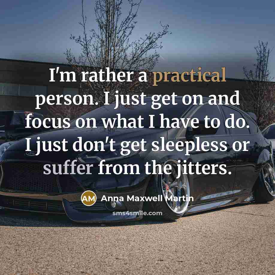 “I'm rather a practical person. I just get on and focus on what I have to do. I just don't get sleepless or suffer from the jitters.” quote by Anna Maxwell Martin