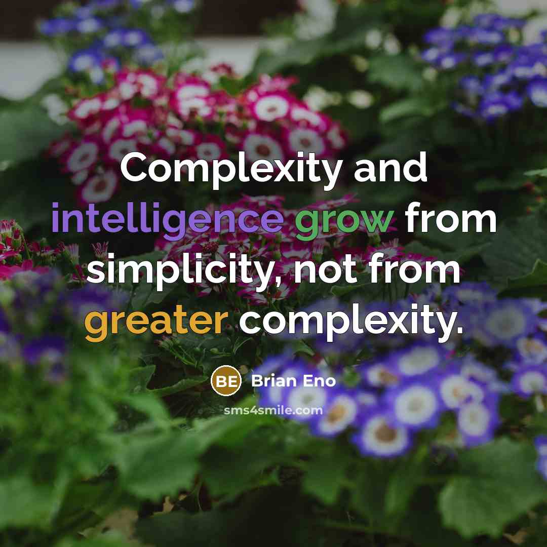 “Complexity and intelligence grow from simplicity, not from greater complexity.” quote by Brian Eno
