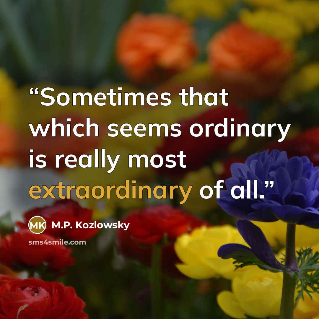 “Sometimes that which seems ordinary is really most extraordinary of all.” quote by M.P. Kozlowsky