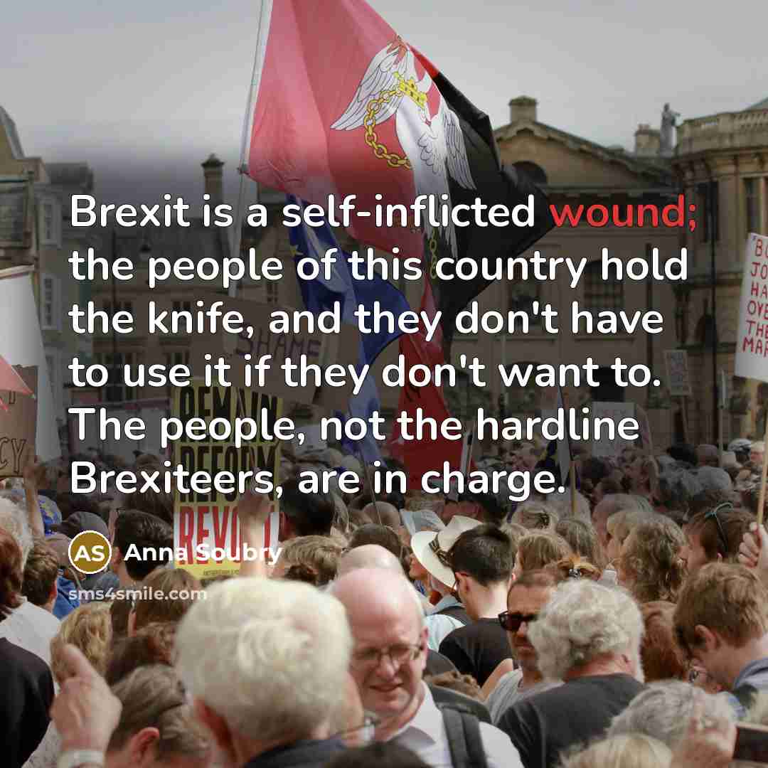 “Brexit is a self-inflicted wound; the people of this country hold the knife, and they don't have to use it if they don't want to. The people, not the hardline Brexiteers, are in charge.” quote by Anna Soubry