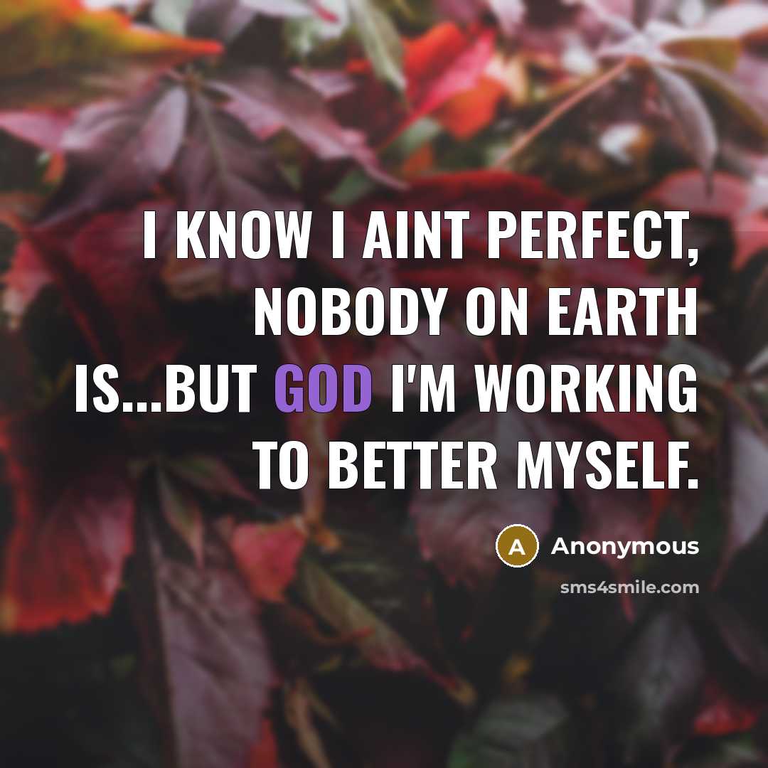 “I know I aint perfect, nobody on earth is...but God I'm working to better myself.” quote by Anonymous