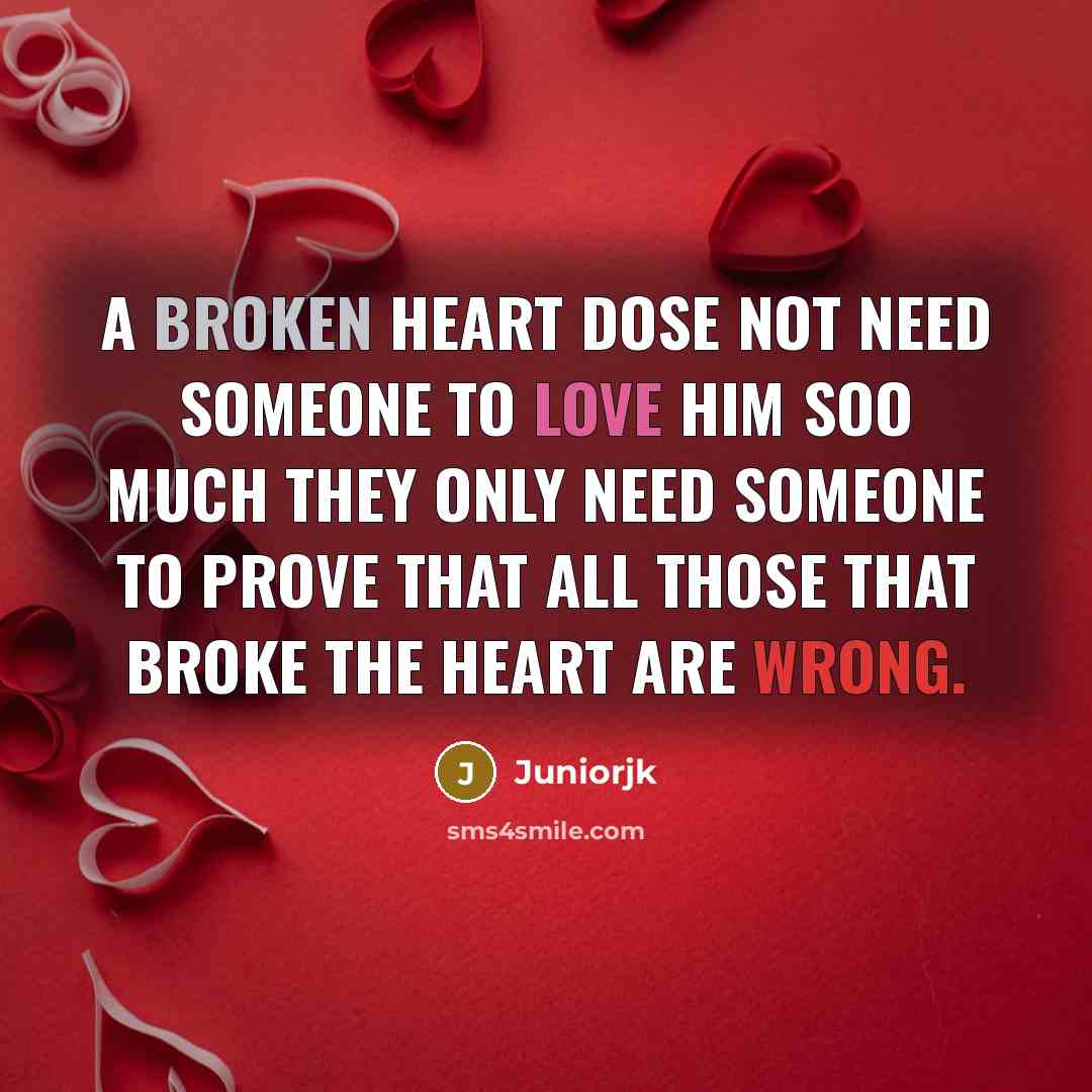 “A broken heart dose not need someone to love him soo much they only need someone to prove that all those that broke the heart are wrong.” quote by Juniorjk