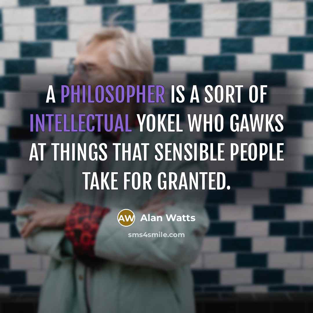 “A philosopher is a sort of intellectual yokel who gawks at things that sensible people take for granted.” quote by Alan Watts