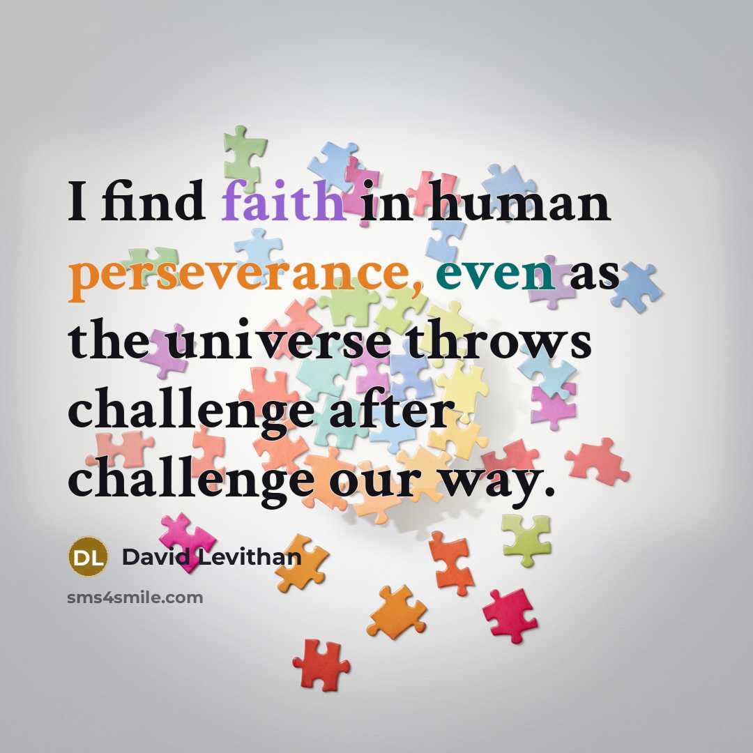 “I find faith in human perseverance, even as the universe throws challenge after challenge our way.” quote by David Levithan