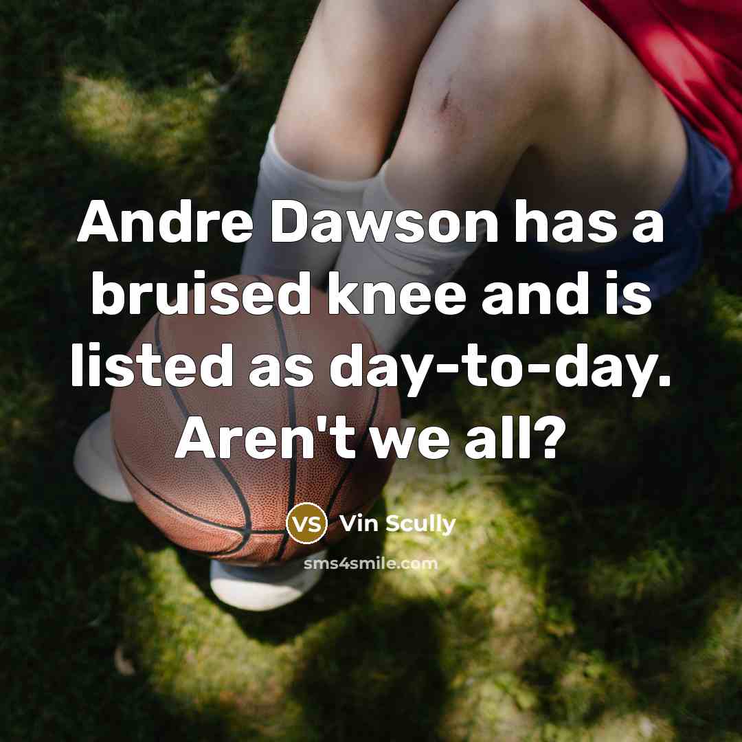 “Andre Dawson has a bruised knee and is listed as day-to-day. Aren't we all?” quote by Vin Scully