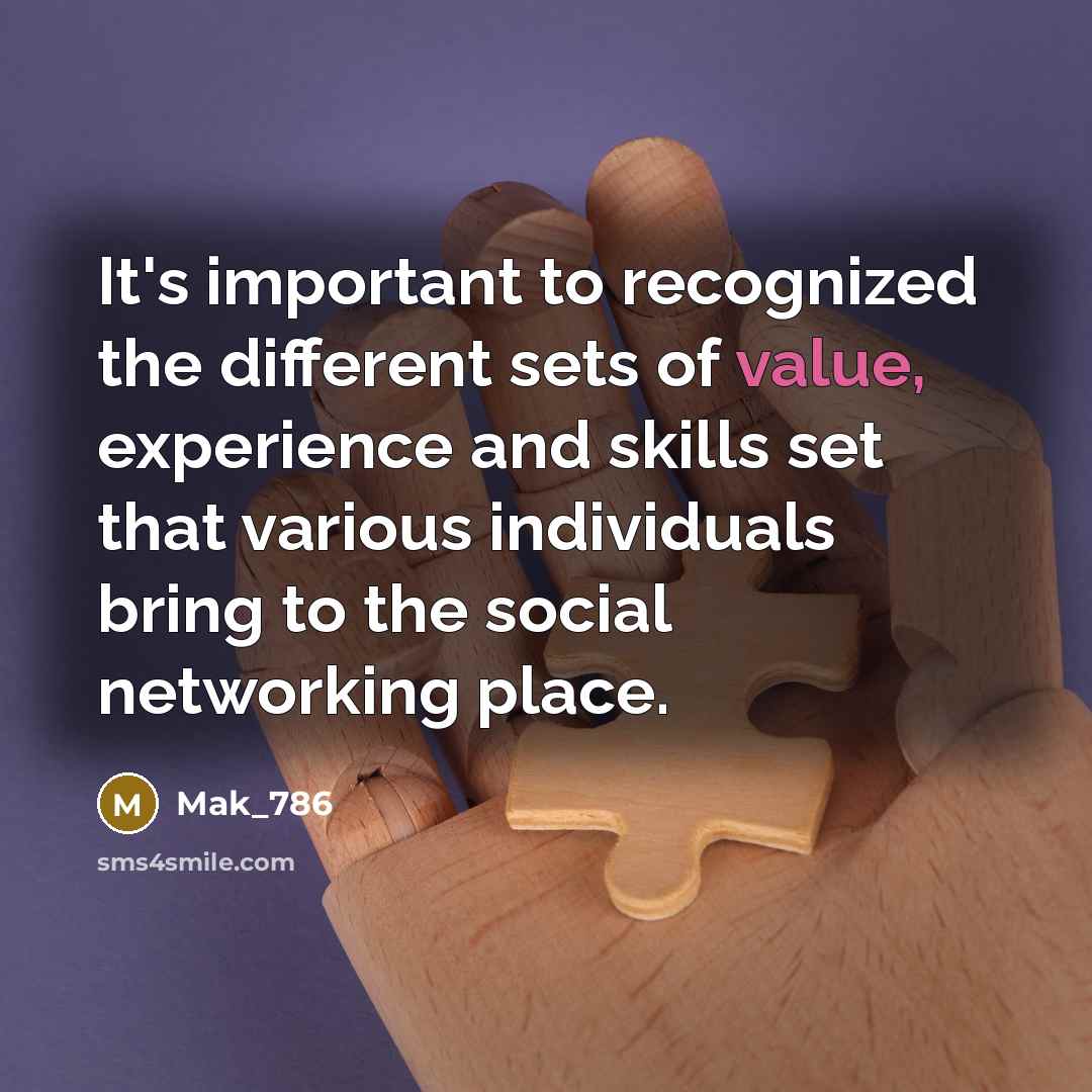 “It's important to recognized the different sets of value, experience and skills set that various individuals bring to the social networking place.” quote by Mak_786