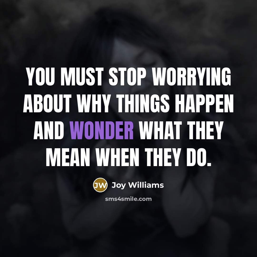 “You must stop worrying about why things happen and wonder what they mean when they do.” quote by Joy Williams