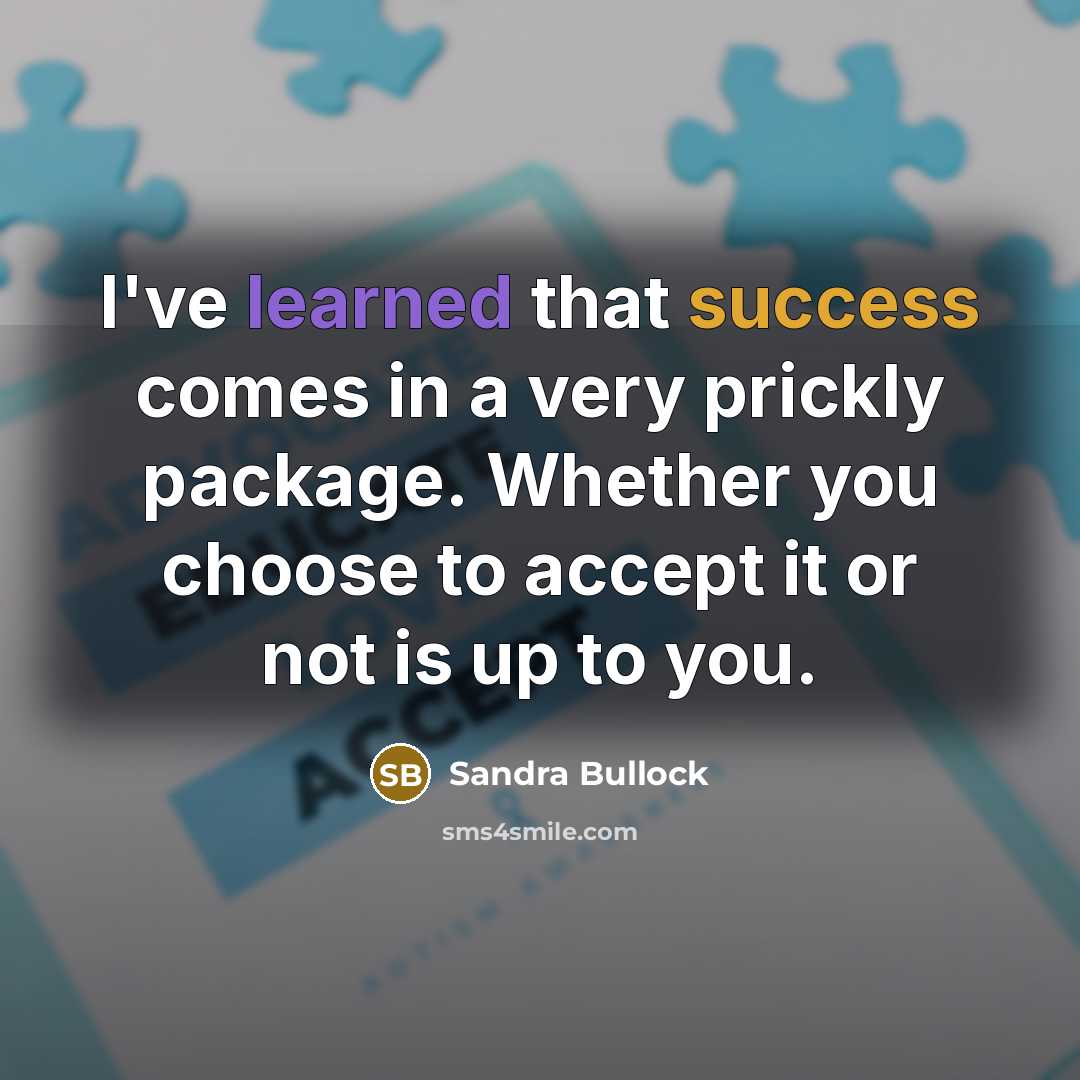 “I've learned that success comes in a very prickly package. Whether you choose to accept it or not is up to you.” quote by Sandra Bullock