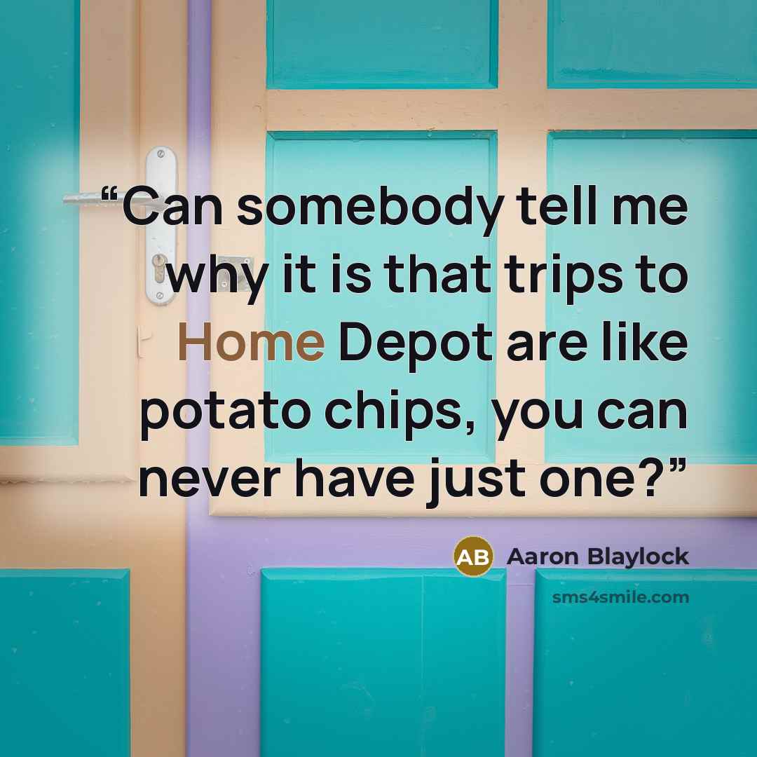 “Can somebody tell me why it is that trips to Home Depot are like potato chips, you can never have just one?” quote by Aaron Blaylock