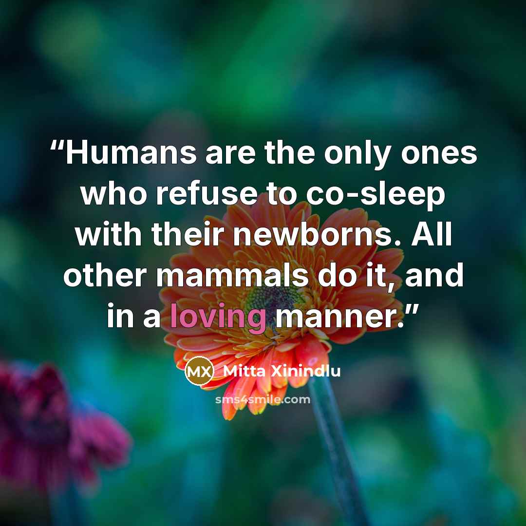 “Humans are the only ones who refuse to co-sleep with their newborns. All other mammals do it, and in a loving manner.” quote by Mitta Xinindlu