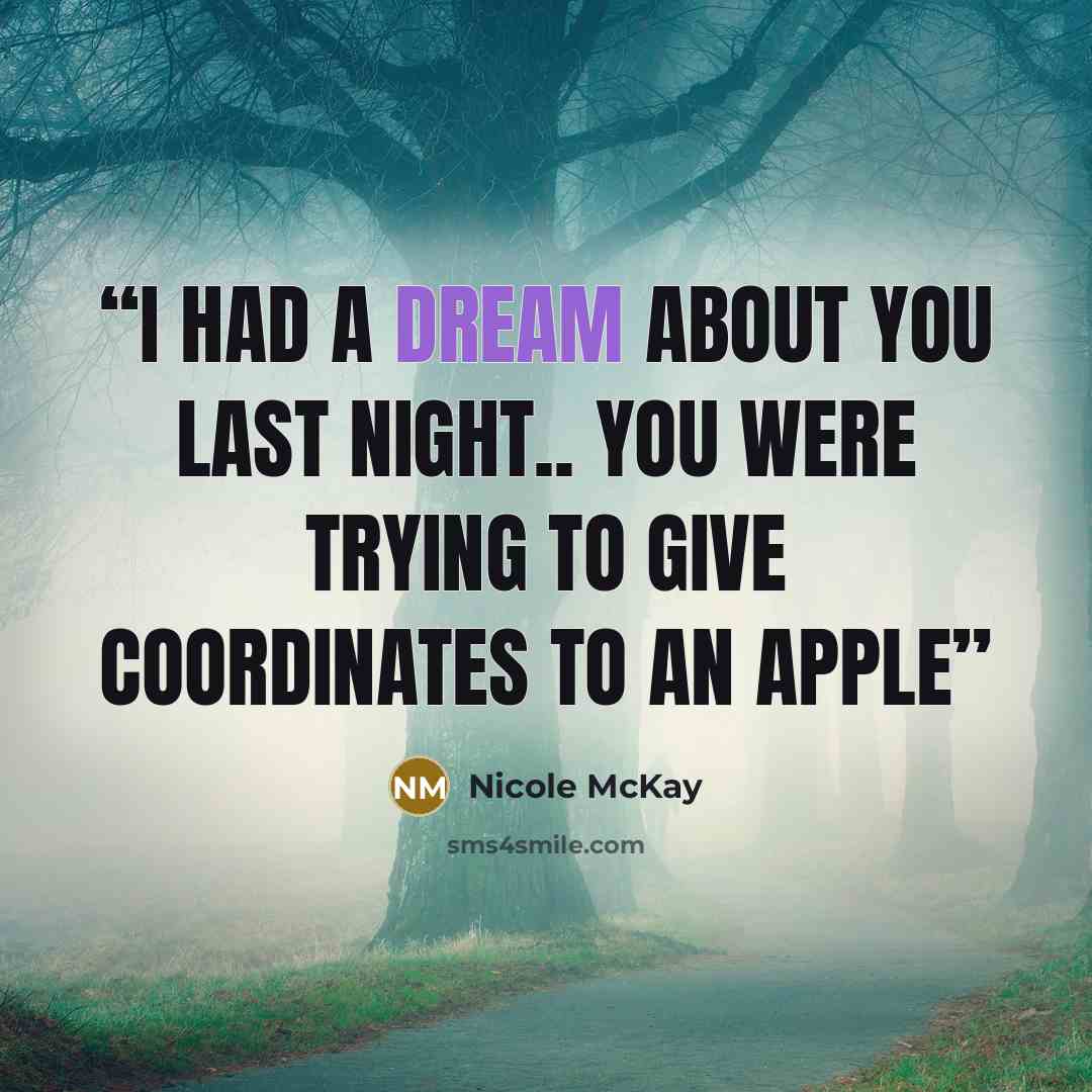 “I had a dream about you last night.. you were trying to give coordinates to an apple” quote by Nicole McKay