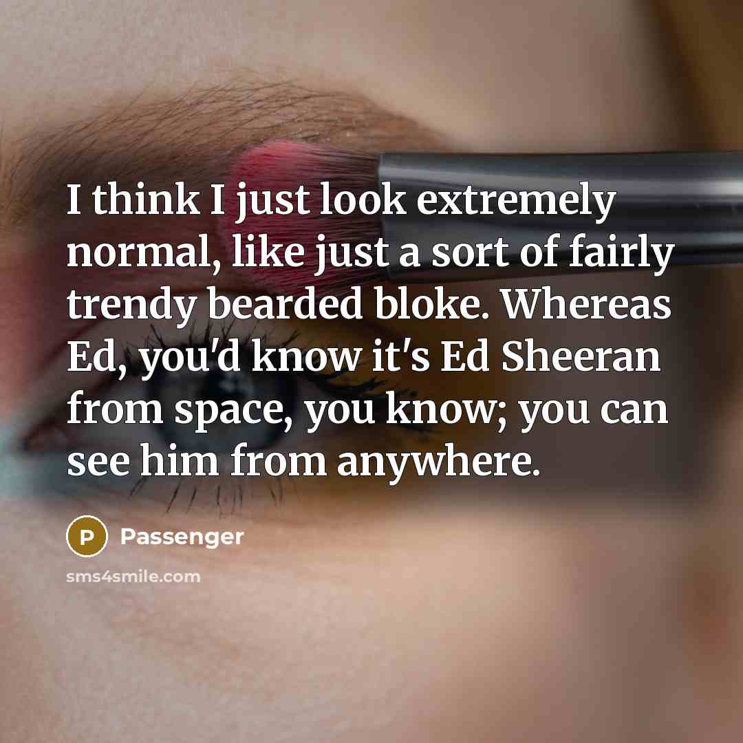 “I think I just look extremely normal, like just a sort of fairly trendy bearded bloke. Whereas Ed, you'd know it's Ed Sheeran from space, you know; you can see him from anywhere.” quote by Passenger