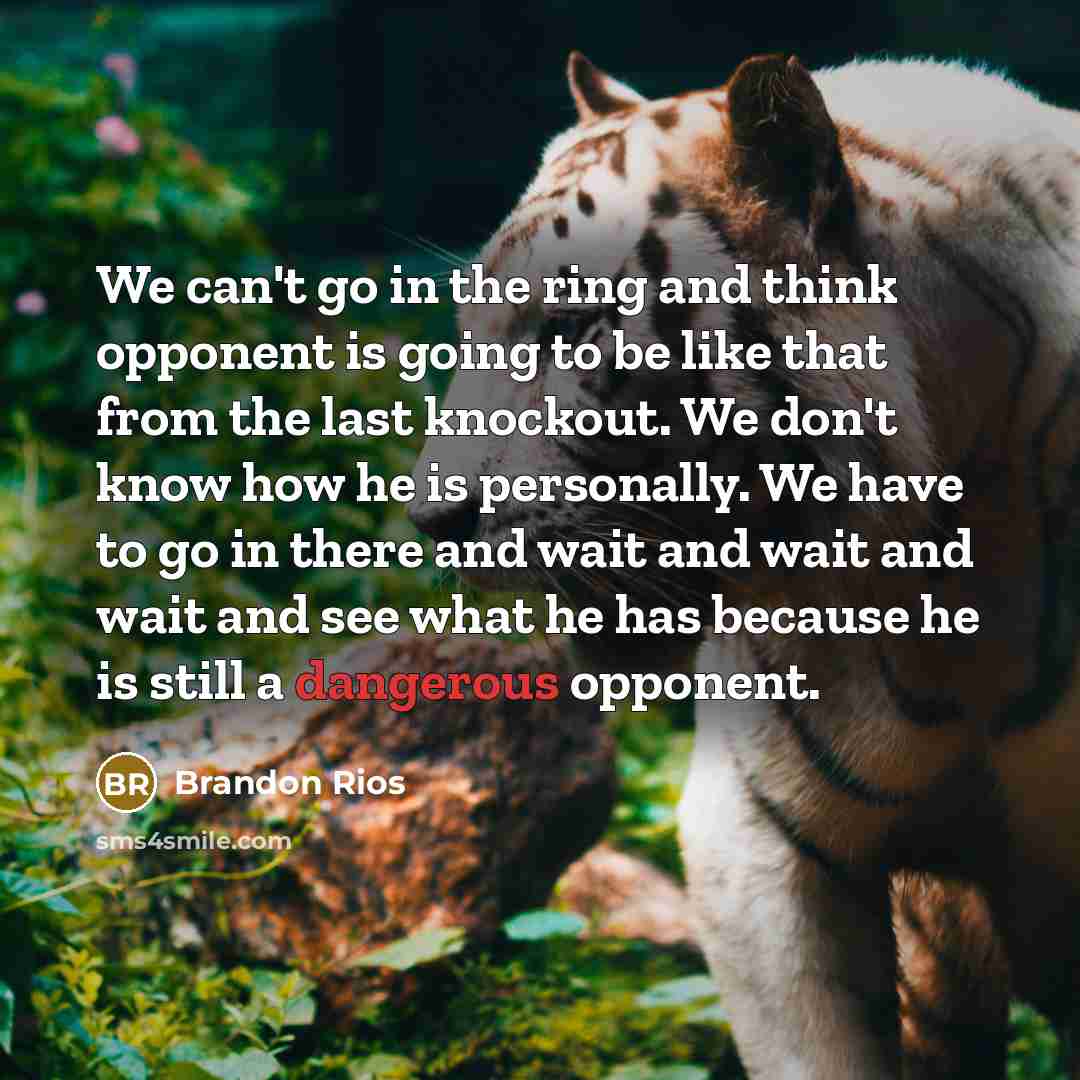 “We can't go in the ring and think opponent is going to be like that from the last knockout. We don't know how he is personally. We have to go in there and wait and wait and wait and see what he has because he is still a dangerous opponent.” quote by Brandon Rios
