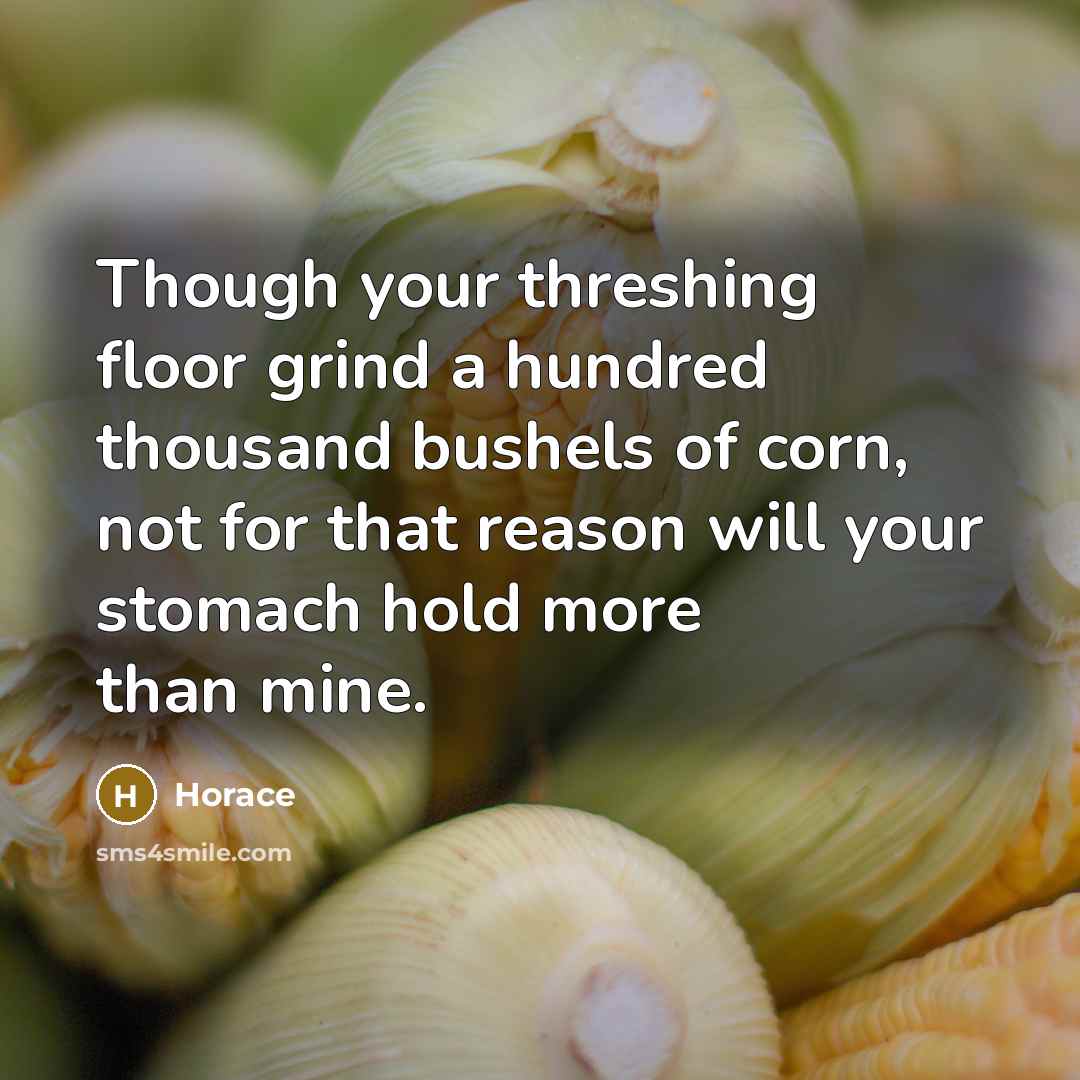 “Though your threshing floor grind a hundred thousand bushels of corn, not for that reason will your stomach hold more than mine.” quote by Horace