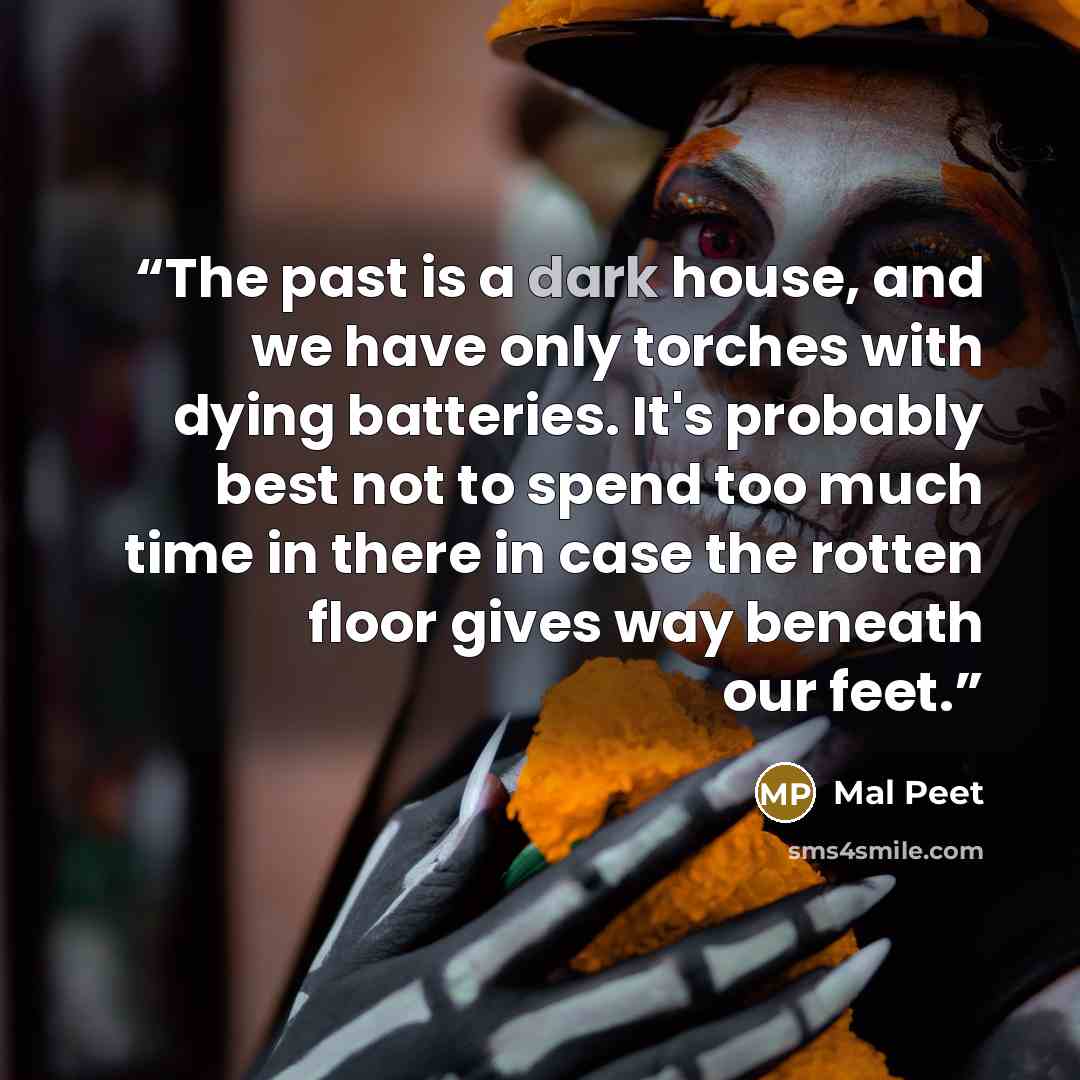 “The past is a dark house, and we have only torches with dying batteries. It's probably best not to spend too much time in there in case the rotten floor gives way beneath our feet.” quote by Mal Peet