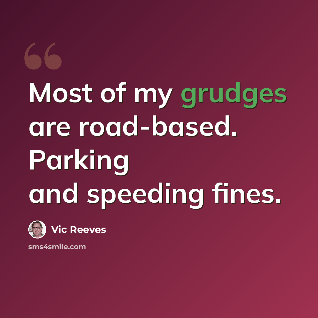 “Most of my grudges are road-based. Parking and speeding fines.” quote by Vic Reeves