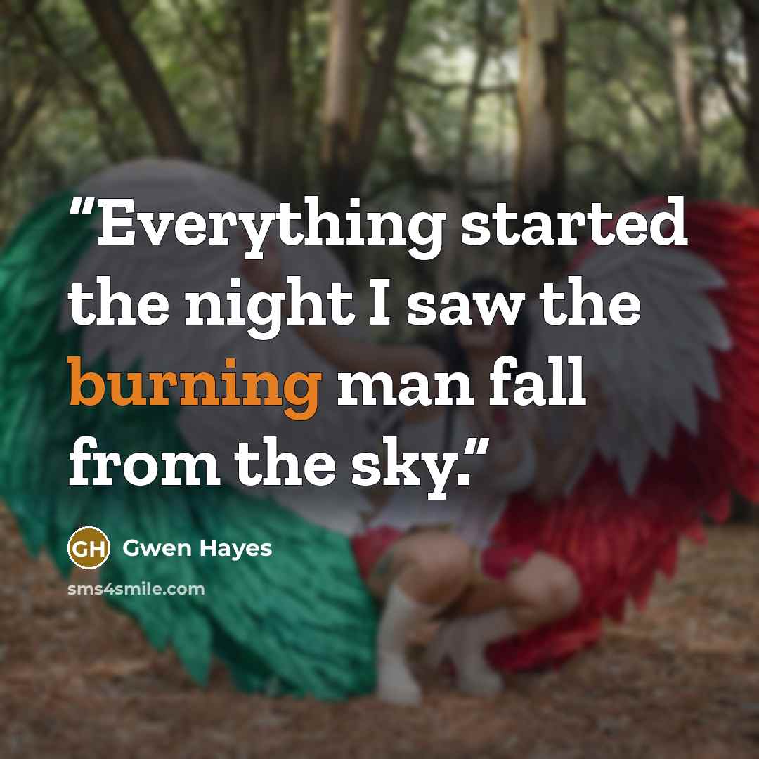 “Everything started the night I saw the burning man fall from the sky.” quote by Gwen Hayes