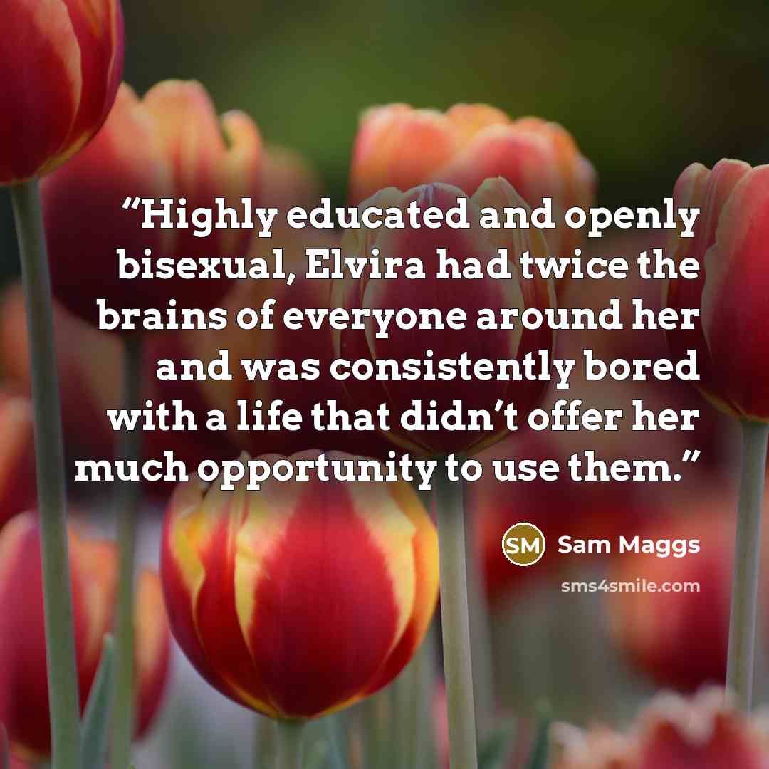 “Highly educated and openly bisexual, Elvira had twice the brains of everyone around her and was consistently bored with a life that didn’t offer her much opportunity to use them.” quote by Sam Maggs