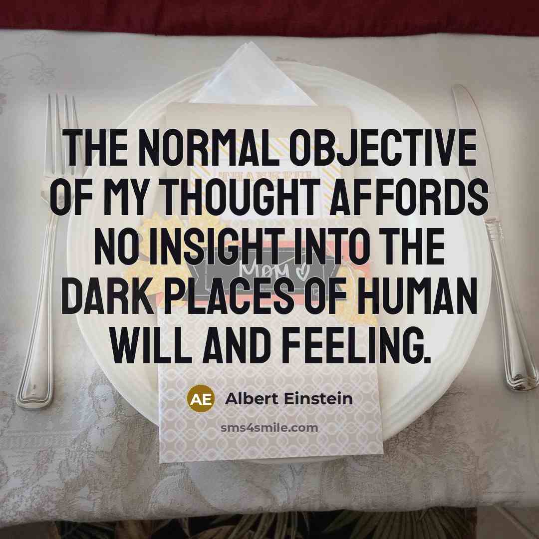 “The normal objective of my thought affords no insight into the dark places of human will and feeling.” quote by Albert Einstein