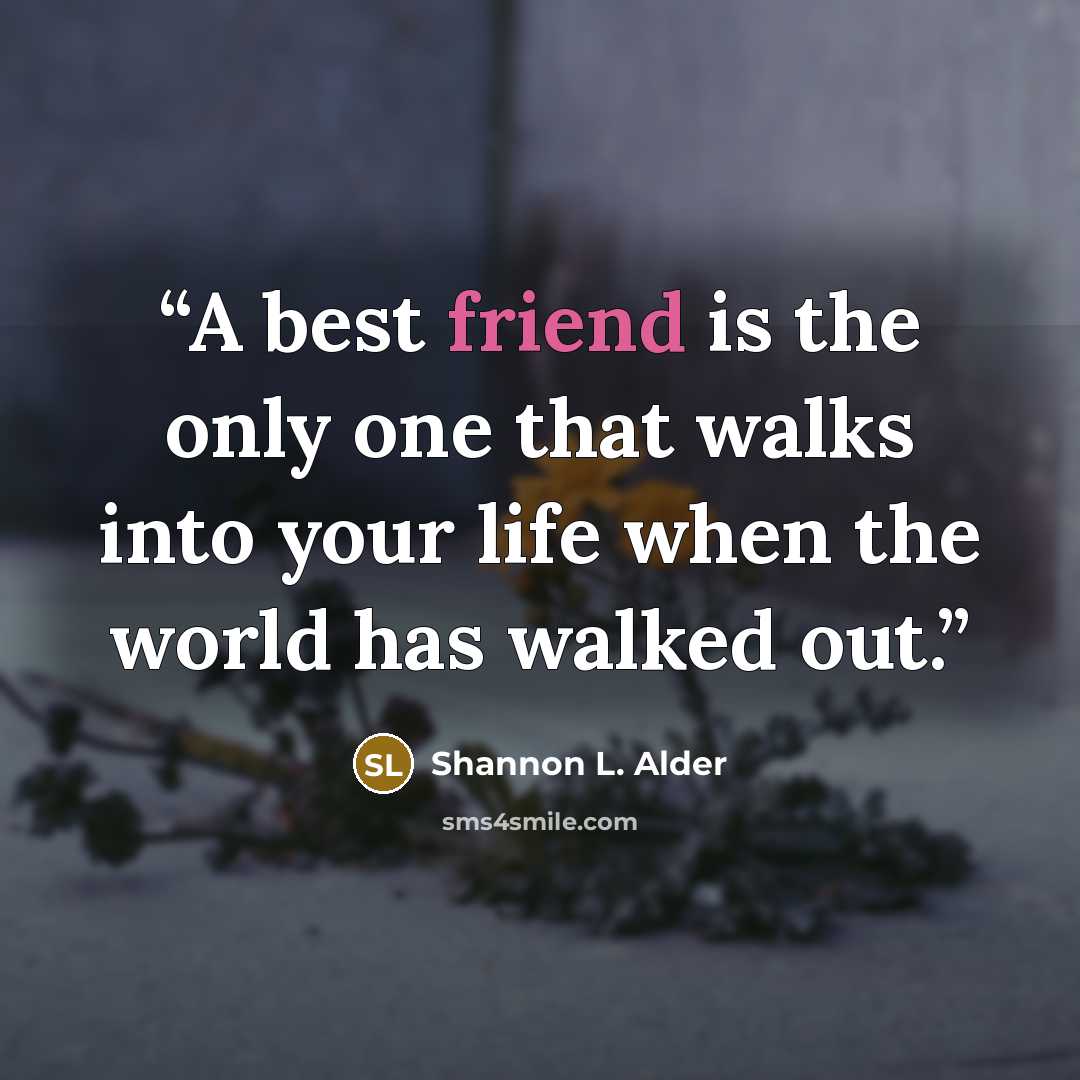 “A best friend is the only one that walks into your life when the world has walked out.” quote by Shannon l. Alder