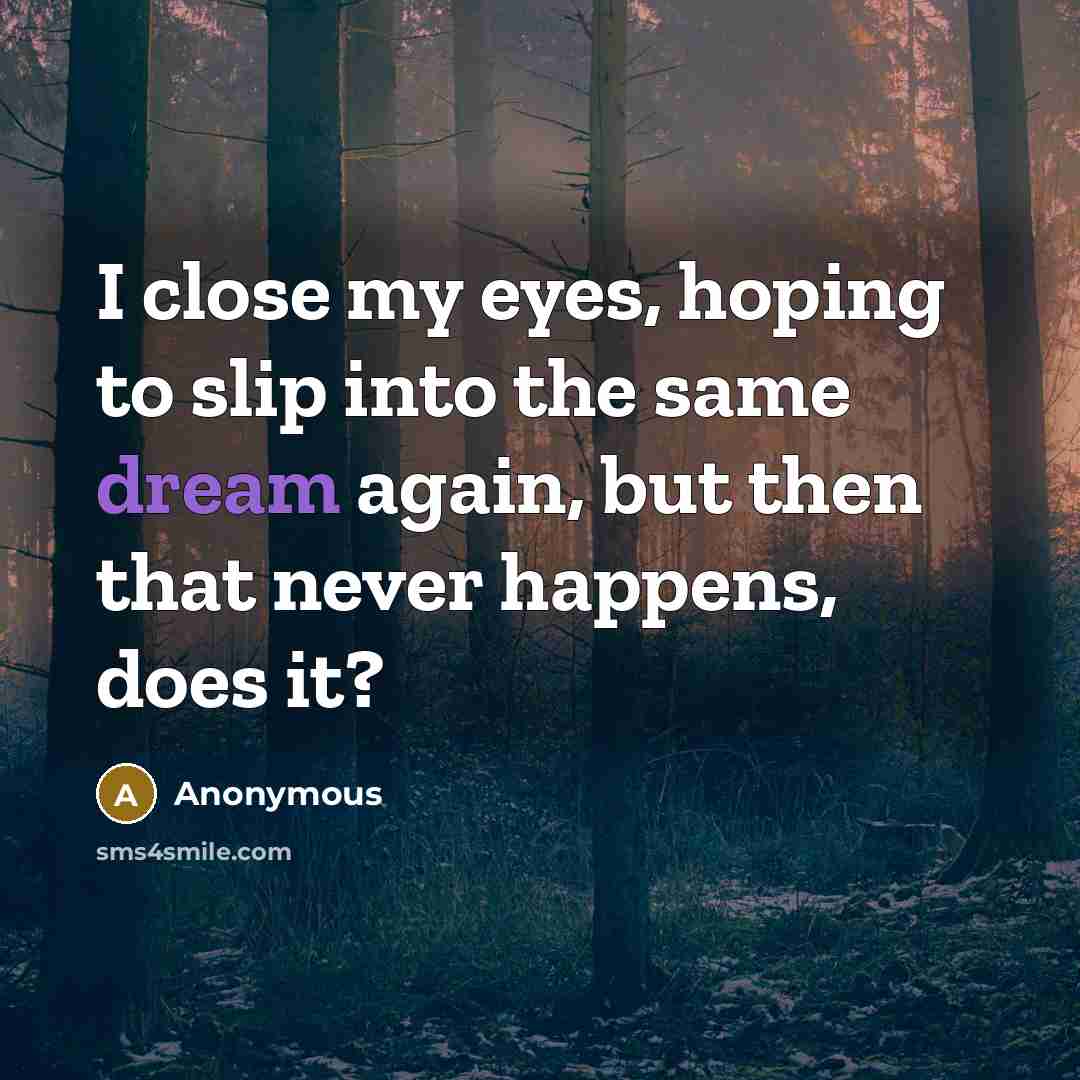 “I close my eyes, hoping to slip into the same dream again, but then that never happens, does it?” quote by Anonymous