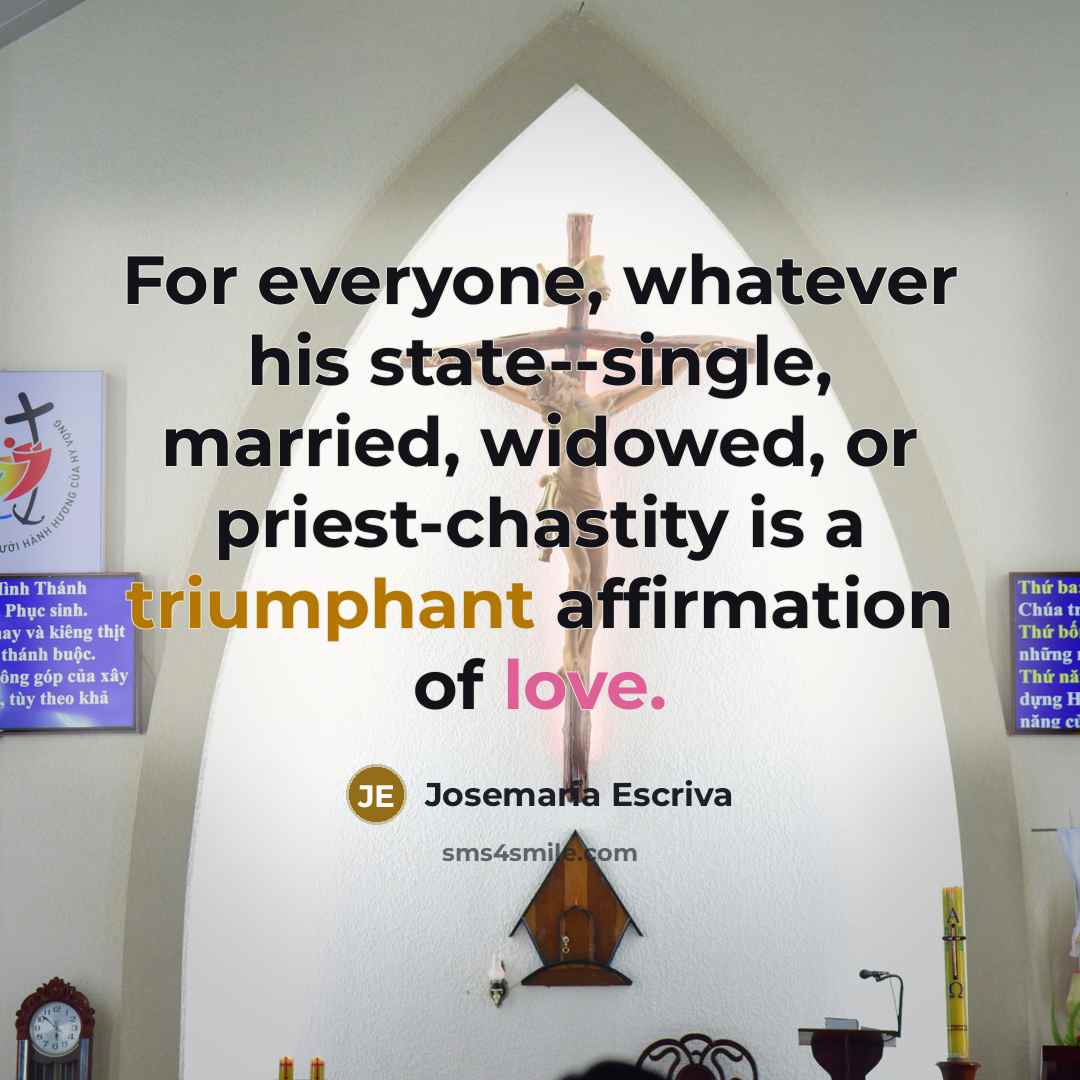 “For everyone, whatever his state--single, married, widowed, or priest-chastity is a triumphant affirmation of love.” quote by Josemaria Escriva