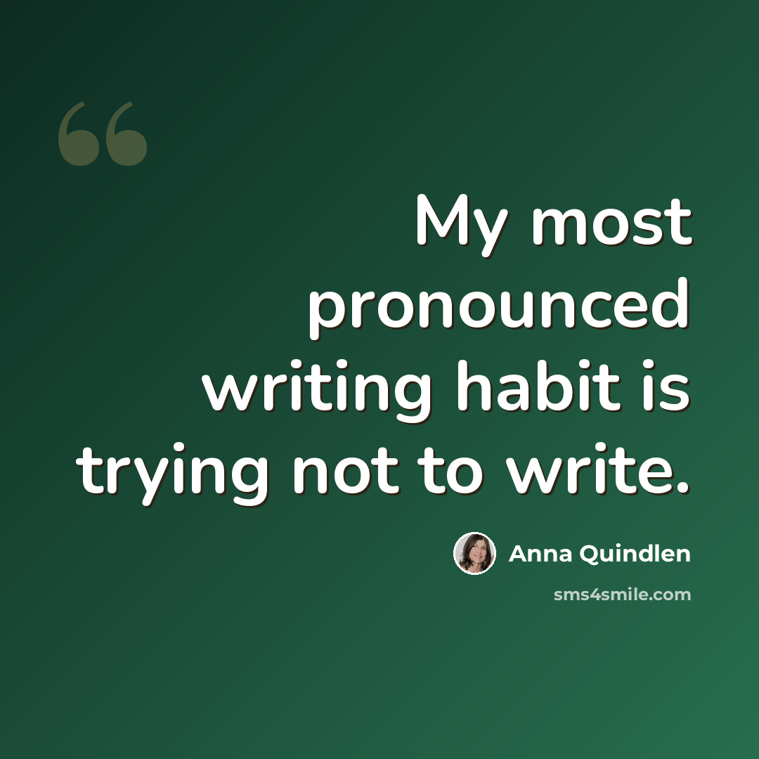 “My most pronounced writing habit is trying not to write.” quote by Anna Quindlen