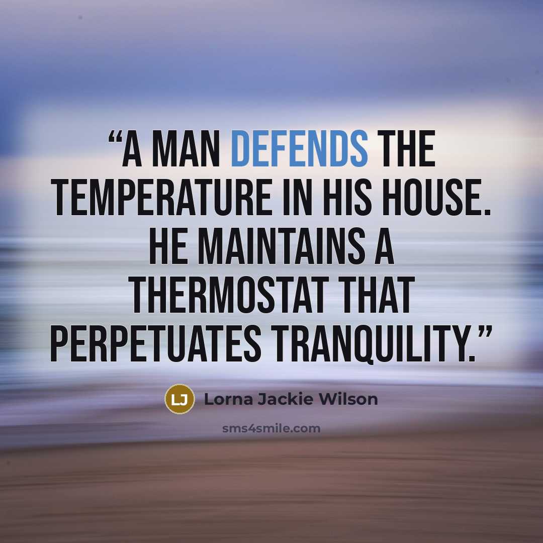 “A man defends the temperature in his house. He maintains a thermostat that perpetuates tranquility.” quote by Lorna Jackie Wilson